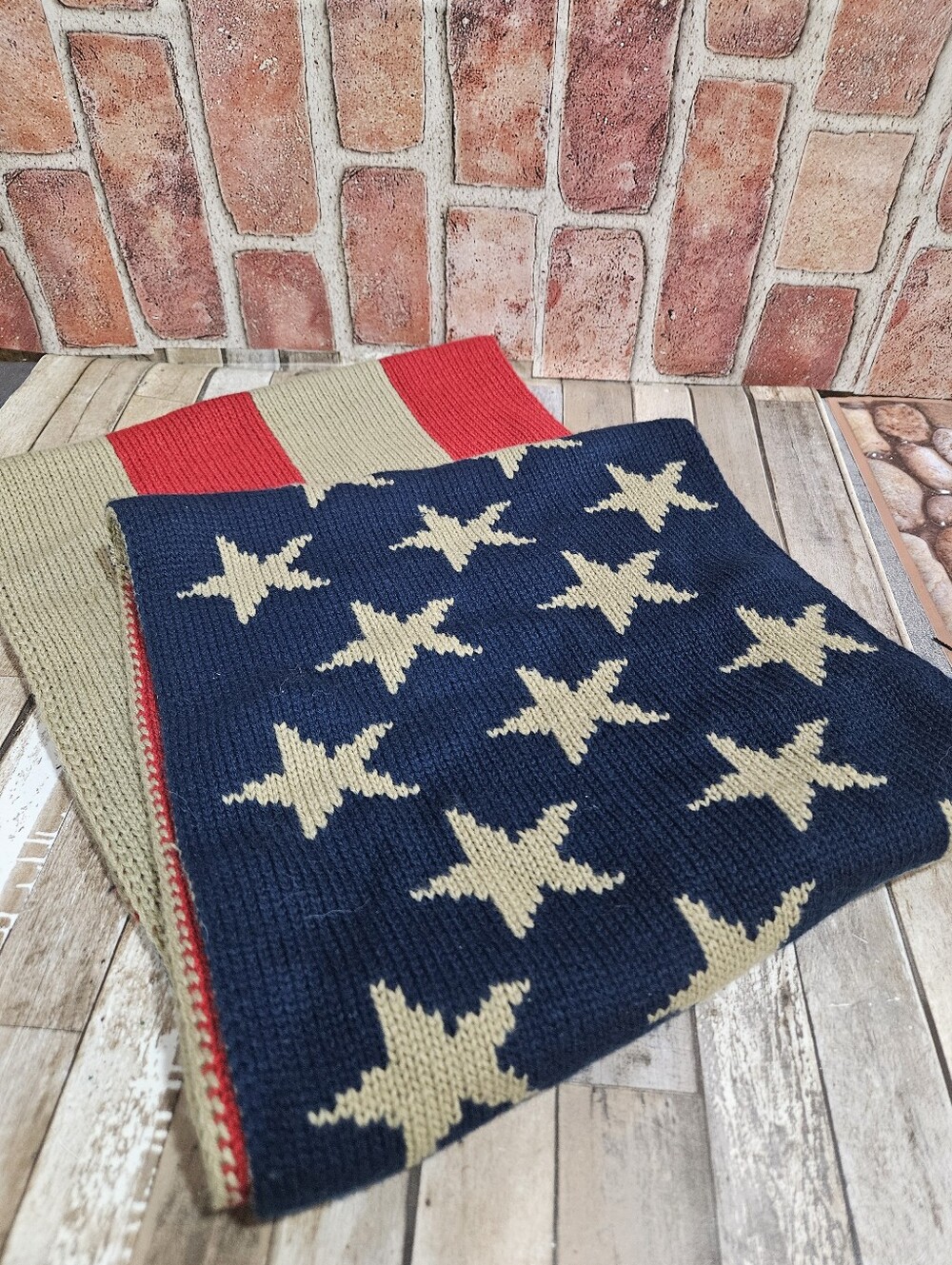 American Star Knit Scarf Wrap - Navy, Tan & Red